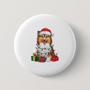 Bóton Redondo 5.08cm Natal de Santa Hat Sheltie no Xmas Lighting