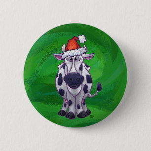 Bóton Redondo 5.08cm Natal de Vaca no Verde
