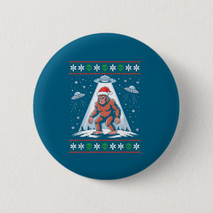 Bóton Redondo 5.08cm Natal do Pé-Grande Papai Noel OVNI Alien Engraçado