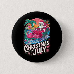 Bóton Redondo 5.08cm Natal Em Julho Papai Noel Flamingo Flutuante Verão