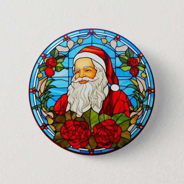 Bóton Redondo 5.08cm Natal em Vidro Estreito - Papais noeis 3D Ornament (Frente)