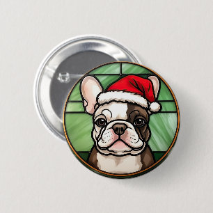 Bóton Redondo 5.08cm Natal em Vidro Pintado Bulldog Francês