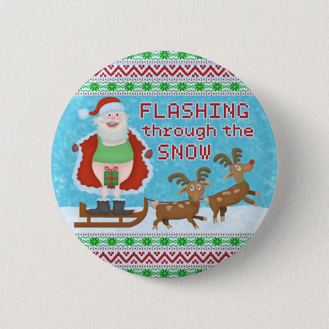 Bóton Redondo 5.08cm Natal engraçado | Papai Noel que pisca através da (Frente)