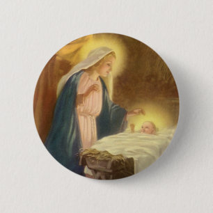 Bóton Redondo 5.08cm Natal vintage natividade, bebê Jesus de Mary