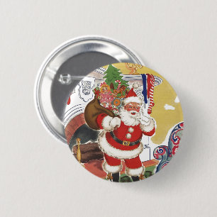 Bóton Redondo 5.08cm Natal vintage, Papai Noel alegre com presentes