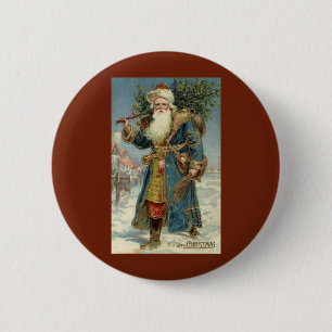 Bóton Redondo 5.08cm Natal vintage, Victorian Papai Noel com árvore