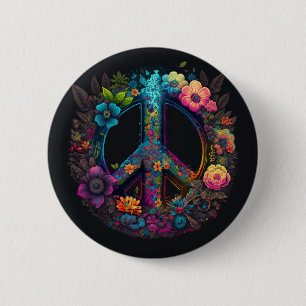 Bóton Redondo 5.08cm Neon Floral Peace Sinal
