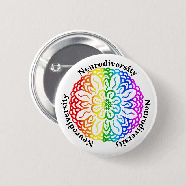 Bóton Redondo 5.08cm Neurodiversity Awarness Rainbow Mandala Button (Frente & Verso)