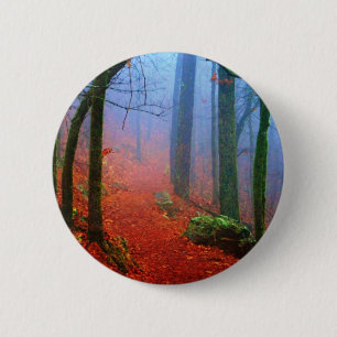 Bóton Redondo 5.08cm Nevoeiro azul de outono de floresta pintada