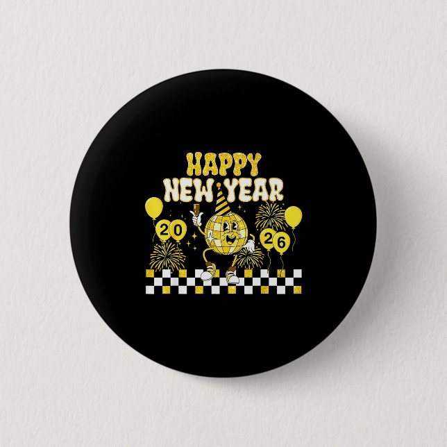 Bóton Redondo 5.08cm New Year's Eve Hello 2026 Happy New Year 2026 Disc (Frente)
