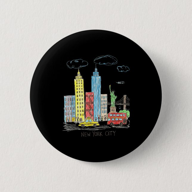 Bóton Redondo 5.08cm New York City Skyline Illustration Urban Kids Art  (Frente)