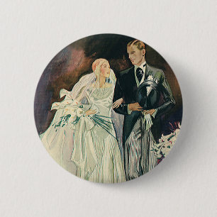 Bóton Redondo 5.08cm Newlyweds do casamento vintage, noiva feliz e Goom