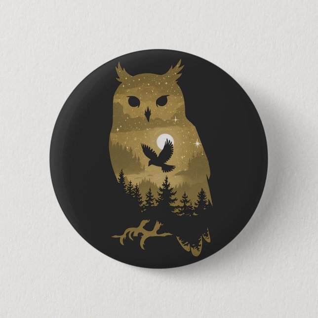 Bóton Redondo 5.08cm Night Owl Silhouette (Frente)