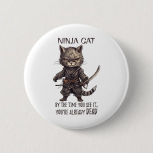 Bóton Redondo 5.08cm Ninja Cat, japonês Samurai Kawaii Cat Tattoo Funn