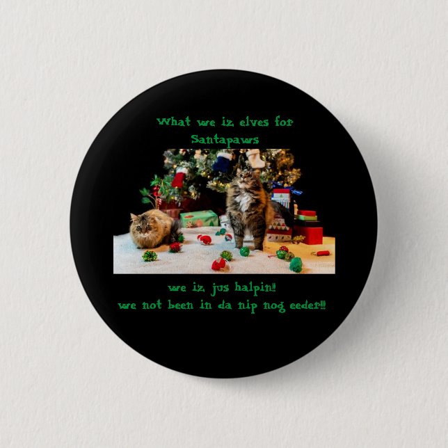 Bóton Redondo 5.08cm Nip nog Santapaws ajuda gatos engraçados Natal (Frente)