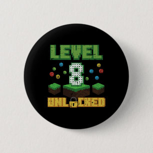 Bóton Redondo 5.08cm Nível 8 Desbloqueado Pixel Gamer 8º Aniversário Jo