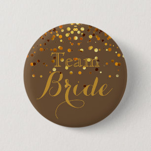 Bóton Redondo 5.08cm Noiva da Equipe de Casamento de Foil Faux Dourado
