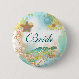Bóton Redondo 5.08cm Noiva da tartaruga do casamento do tema da praia