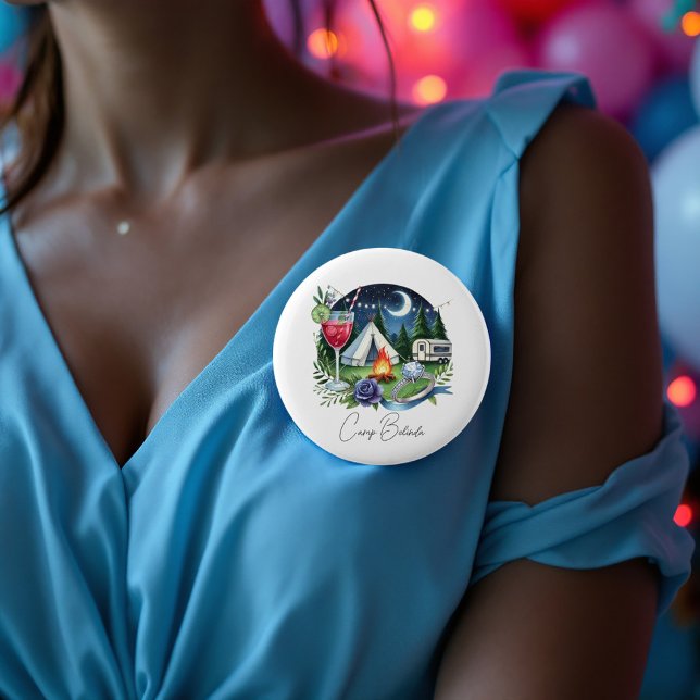 Bóton Redondo 5.08cm Noiva de Acampamento Rústico Festa de Solteira Per (Rustic Camp Bride Personalized Bachelorette Party Button)
