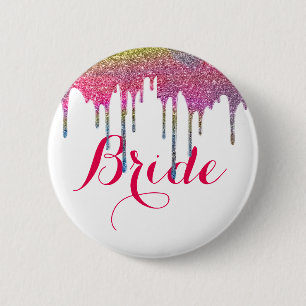 Bóton Redondo 5.08cm Noiva de Casamento de Script Rosa Branco