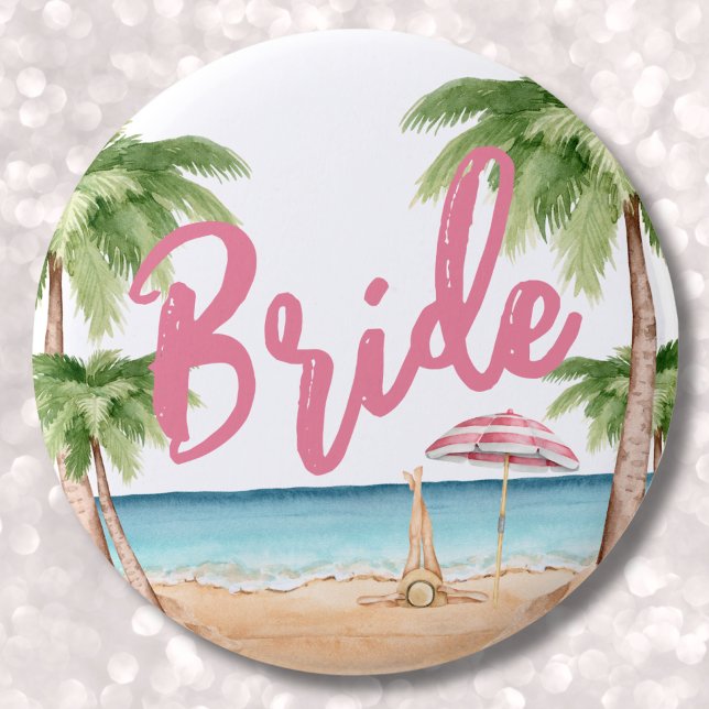 Bóton Redondo 5.08cm Noiva Fofa e Feminina da Despedida de Solteira (Cute Beach Bachelorette Party Bride button)