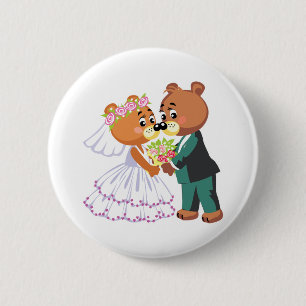 Bóton Redondo 5.08cm noiva fofa e noivo ursinhos design casamento