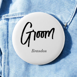 Bóton Redondo 5.08cm Noivo Preto Branco Script Casamento