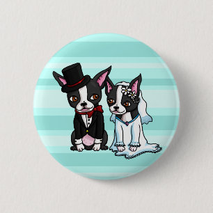 Bóton Redondo 5.08cm Noivos de Boston Terrier
