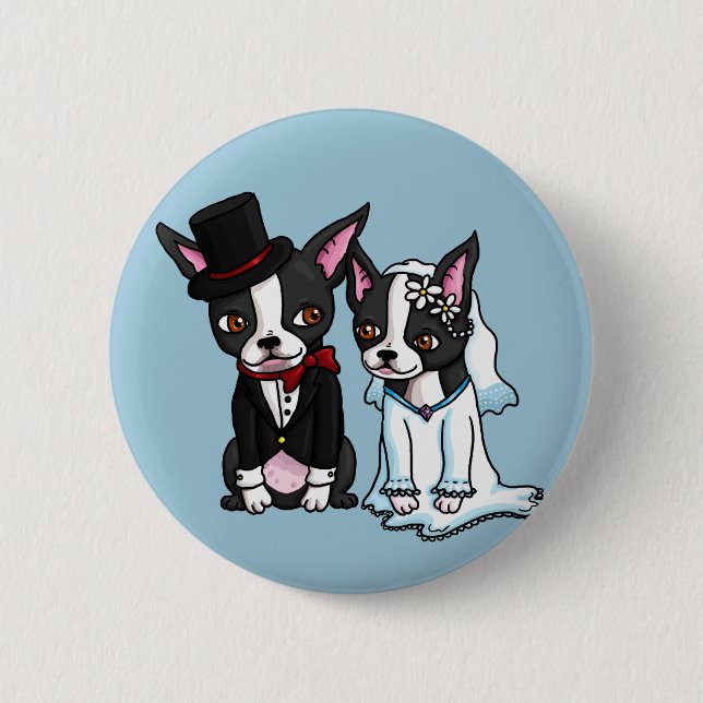 Bóton Redondo 5.08cm Noivos de Boston Terrier (Frente)
