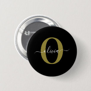 Bóton Redondo 5.08cm Nome com Letra Maiúscula Personalizada Preto Branc