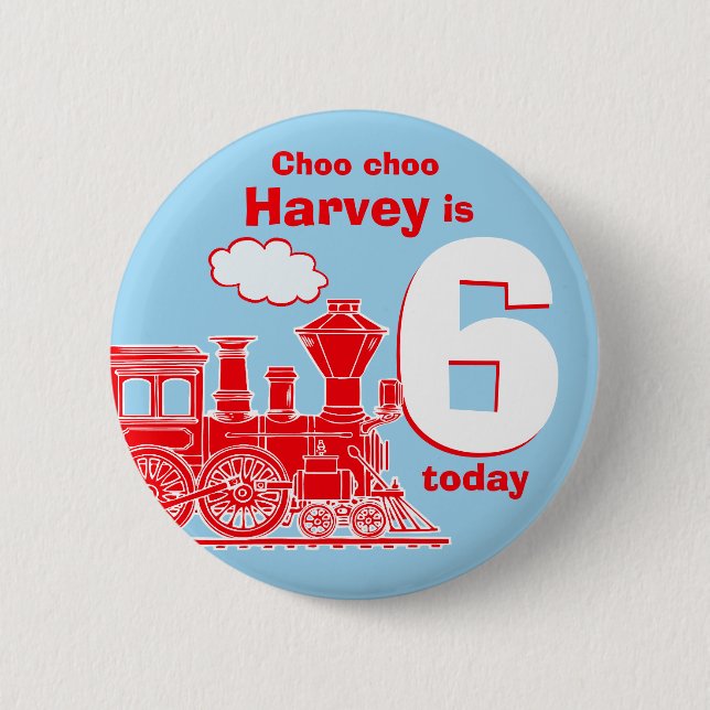 Bóton Redondo 5.08cm Nome de aniversário e idade do comboio vermelho /  (Frente)