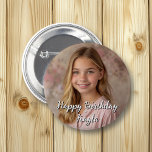 Bóton Redondo 5.08cm Nome de Aniversário Feliz Personalizado e Foto<br><div class="desc">Personalize este botão de aniversário adicionando a imagem e o nome do seu filho a este botão Feliz Aniversário na área personalizada.</div>