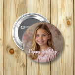 Bóton Redondo 5.08cm Nome de Aniversário Feliz Personalizado e Foto<br><div class="desc">Personalize este botão de aniversário adicionando a imagem e o nome do seu filho a este botão Feliz Aniversário na área personalizada.</div>