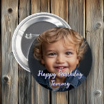 Bóton Redondo 5.08cm Nome de Aniversário Feliz Personalizado e Foto<br><div class="desc">Personalize o botão de aniversário deste rapaz adicionando a imagem e o nome do seu filho a este botão Feliz Aniversário na área personalizada.</div>