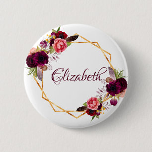 Bóton Redondo 5.08cm Nome de etiqueta de casamento floral floral a jato