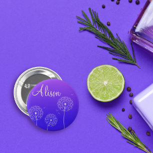 Bóton Redondo 5.08cm Nome de Flores de Dente-de-Leão Roxo Branco Minima