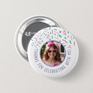 Bóton Redondo 5.08cm Nome de Foto Personalizado Confetti Aniversário Ob