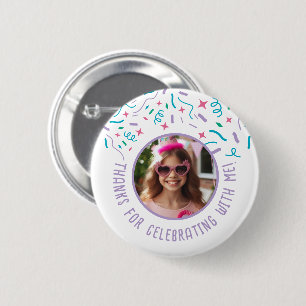 Bóton Redondo 5.08cm Nome de Foto Personalizado Confetti Aniversário Ob