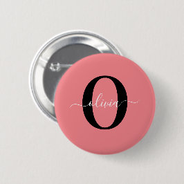 Bóton Redondo 5.08cm Nome de letra de monograma personalizado Preto Bra