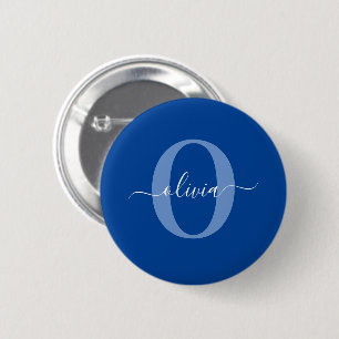 Bóton Redondo 5.08cm Nome de Letra Personalizado em Azul e Branco