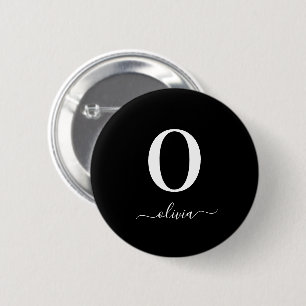 Bóton Redondo 5.08cm Nome em Letra Miúda Monograma Personalizado Preto 