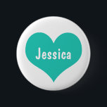 Bóton Redondo 5.08cm Nome feminino personalizado da hortelã coração<br><div class="desc">Design gráfico de um coração do verde da hortelã em um fundo branco com seu nome personalizado nele.</div>