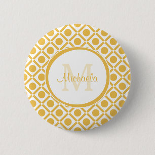 Bóton Redondo 5.08cm Nome Geométrico Moderno Amarelo e Branco Monograma
