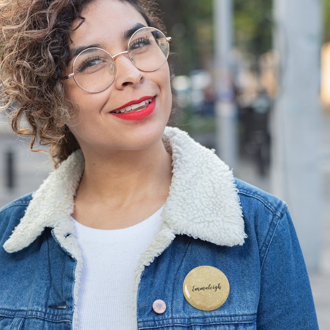 Bóton Redondo 5.08cm Nome Monograma Brilho Falso Dourado (Criador carregado)