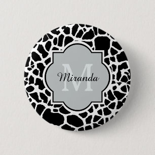 Bóton Redondo 5.08cm Nome Monogrammed do impressão branco preto na mod