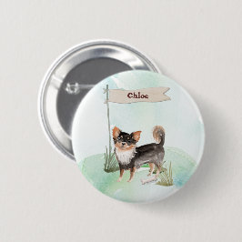 Bóton Redondo 5.08cm Nome Personalizado Cachorro Chihuahua de Cabelo Lo