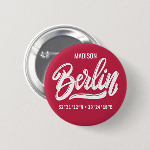 Bóton Redondo 5.08cm Nome Personalizado Coordenadas Berlim Alemanha