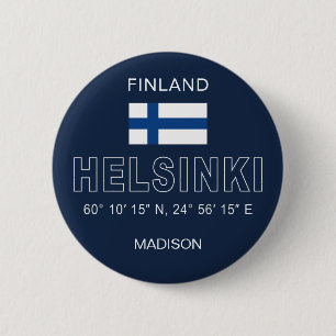 Bóton Redondo 5.08cm Nome Personalizado Coordenadas de Helsinque
