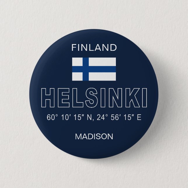 Bóton Redondo 5.08cm Nome Personalizado Coordenadas de Helsinque (Frente)