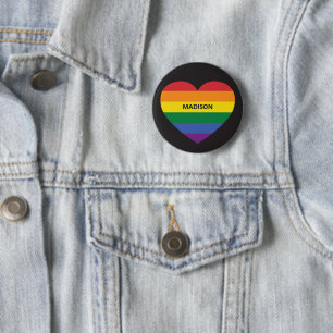 Bóton Redondo 5.08cm Nome Personalizado Coração do Arco-Íris